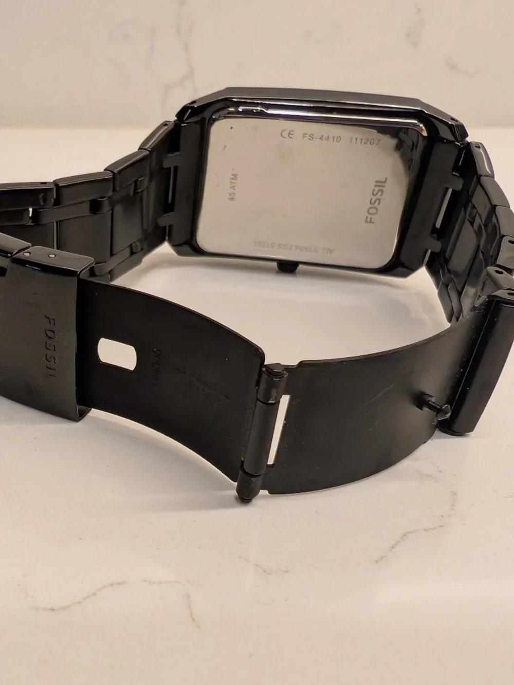 Fossil FS-4410 Men’s Black Stainless Steel Rectangular Watch Date
